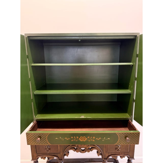 Vintage Alexander Bros. Green Asian Lacquered Bar Cabinet/Cupboard on Barley Twist Stand For Sale In Nashville - Image 6 of 12