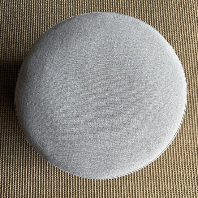 Bailey Greige Slip Covered Ottoman in Linen With Pleated Skirt For Sale In Los Angeles - Image 6 of 6