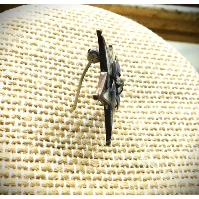 Charming French enamel purple and white petite star-shaped pin with center flower and crystal stone, perfect to collect...