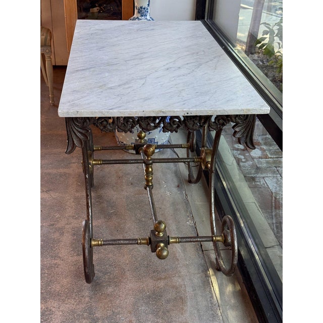 Metal 19th Century French Pastry Table With Pierced Foliate Apron and Scrolled Base For Sale - Image 7 of 9