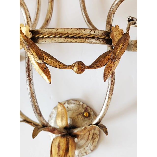 Gold Regency Style Swag Gilt Iron Wall Sconces - A Pair For Sale - Image 8 of 12
