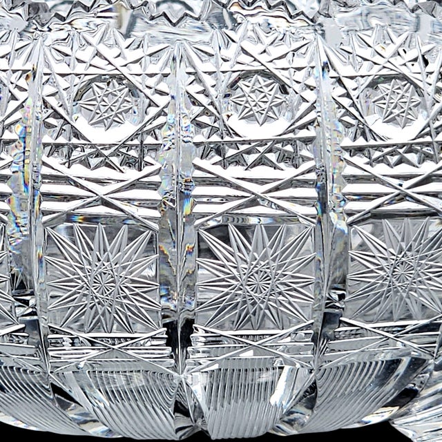 Transparent Mid 20th Century Bohemian Queen Anne’s Lace Cut Crystal Footed Bowl, 24% Lead Glass, Sawtooth Rim For Sale - Image 8 of 16