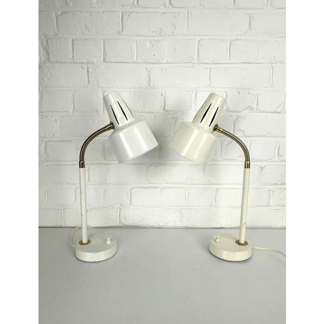 Adjustable White Lacquered Steel and Brass Desk Lamps from BJS, Sweden, 1960s, Set of 2 For Sale - Image 14 of 17