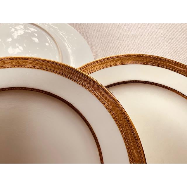 Minton for Tiffany & Co. Bone China Dinner Plates, Raised Gold Gadroon Border, Set of 3 | C. 1904 For Sale - Image 17 of 18