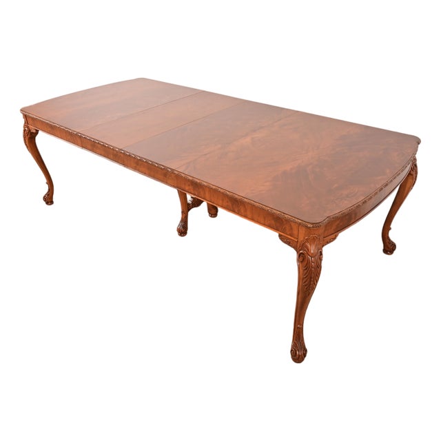 Romweber Antique Chippendale Burl Wood Extension Dining Table, Newly Refinished For Sale
