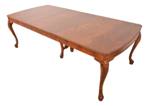 Romweber Antique Chippendale Burl Wood Extension Dining Table, Newly Refinished