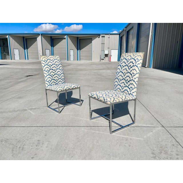 1970s 1970s Mid Century Chrome Dining Chairs Styled After Milo Baughman- Set of 4 For Sale - Image 5 of 11