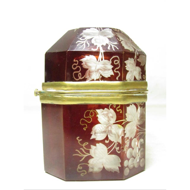 Antique Etched Bohemian Glass Box For Sale - Image 11 of 11