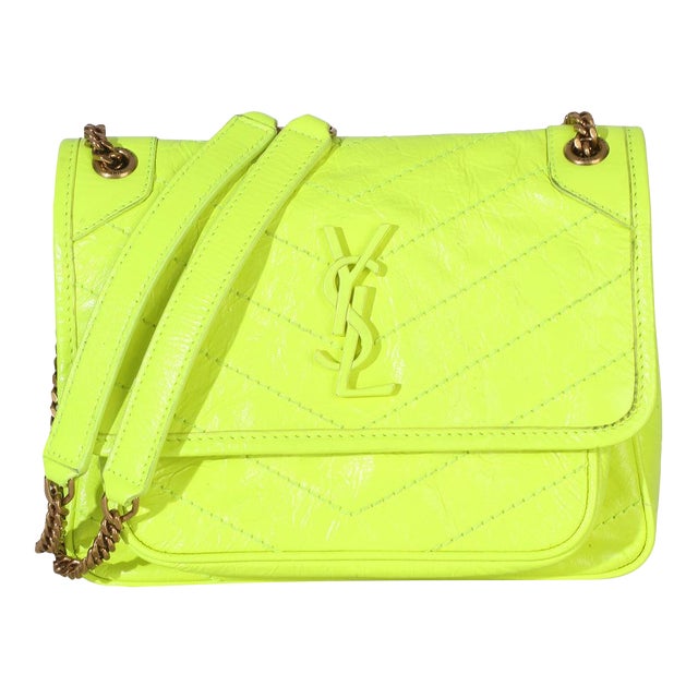 Yellow Crinkled Calfskin Matelasse Baby Niki Chain Satchel For Sale