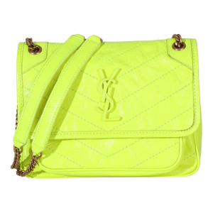 Yellow Crinkled Calfskin Matelasse Baby Niki Chain Satchel