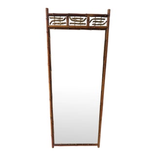 Gorgeous Full Length Antique Chinoiserie Mercury Mirror With Bamboo Frame For Sale