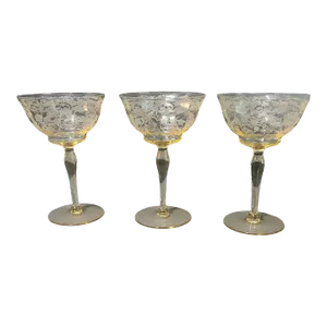 Vintage Fostoria Yellow Versailles Floral Wine Cocktail Glasses- Set of 3