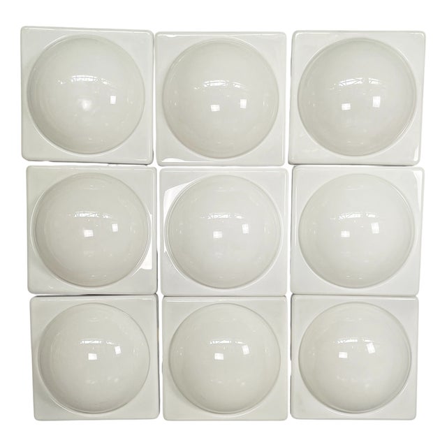 Italian Modern Wall Lamps in White Plastic from L. & G. Pancaldi, 1980s, Set of 9 For Sale