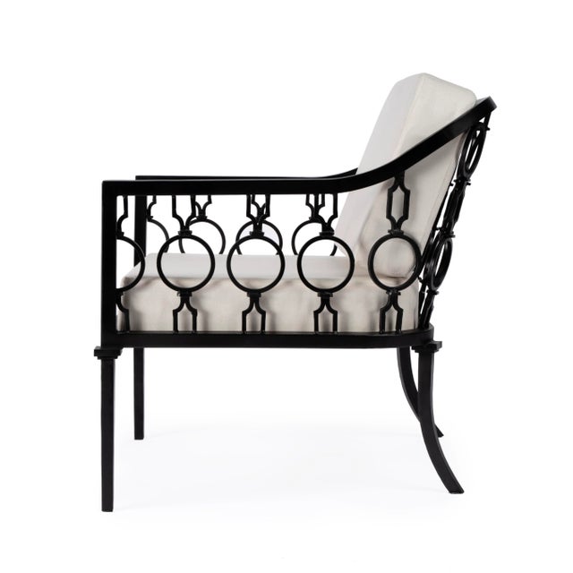 Southport Iron Upholstered Outdoor Lounge Chair, Black For Sale In Chicago - Image 6 of 8
