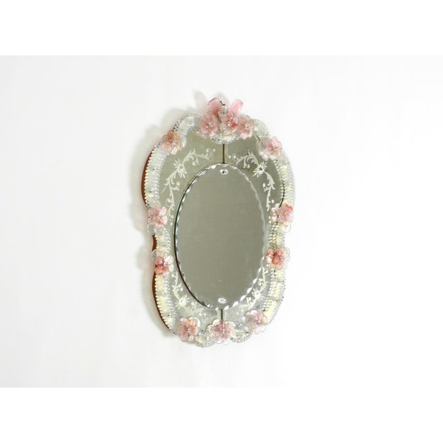 Mid-Century Modern Italian Wall Mirror with Murano Glass Frame and Blossoms, 1960s For Sale - Image 4 of 18