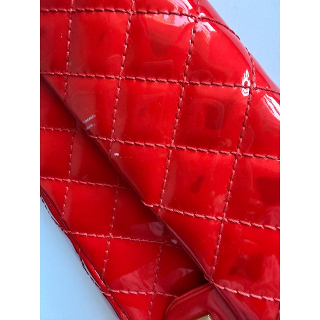 Chanel elongated Shoulder Bag from the 2008 Collection by Karl Lagerfeld Bright Red Patent Leather Quilted Pattern Gold-...