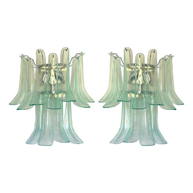 Italian Murano Glass Selle Sconces with Green Water Hue by Simoeng, Set of 2 For Sale