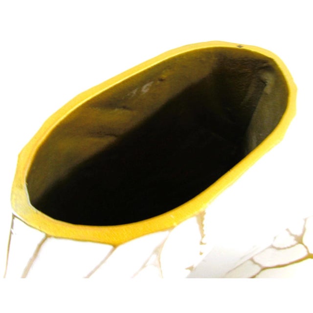 Pair of Currey & Company Cast Aluminum Anika White With Gold Accent Vases For Sale - Image 9 of 11