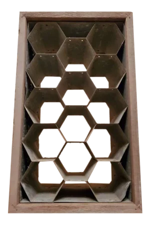 Rustic Patinated Galvanized Steel Honeycomb & Wooden Case Fourteen Wine Bottle Holder Rack