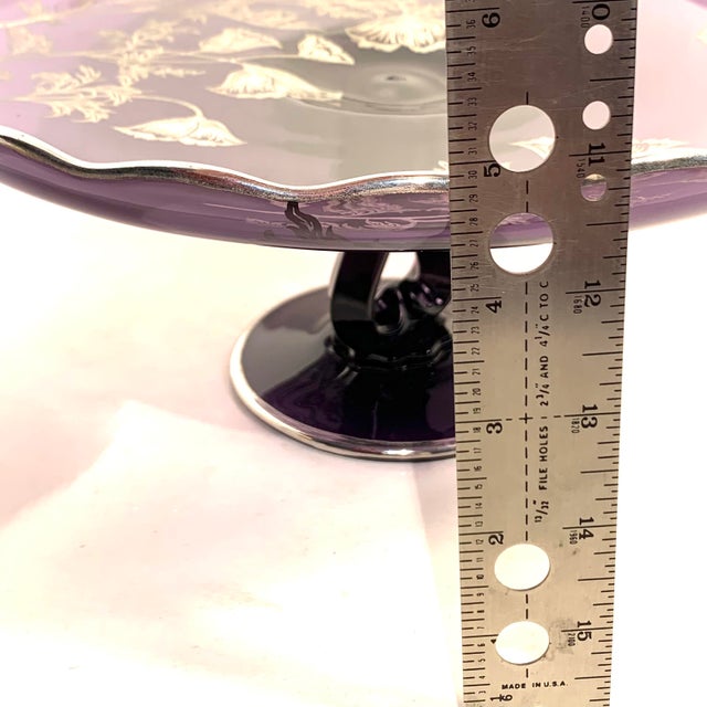 Early 20th C. Amethyst Glass Cake Plate With Gilded Silver Florals For Sale - Image 9 of 10