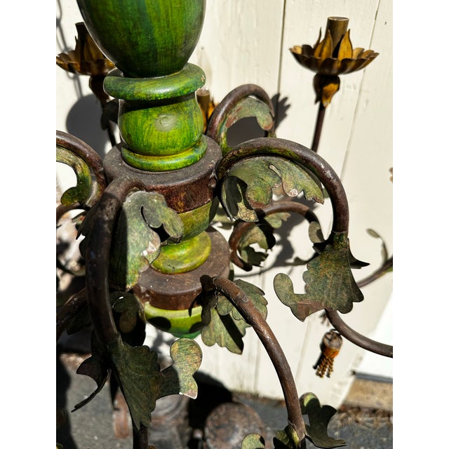 Dark Green Vintage Country French 10 Light Chandelier For Sale - Image 8 of 10