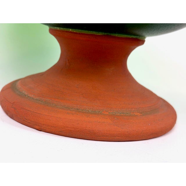 Mid-Century Modern Emerald Green Frosted Glass and Terracota Pedestal Bowl, 1950s For Sale - Image 11 of 13