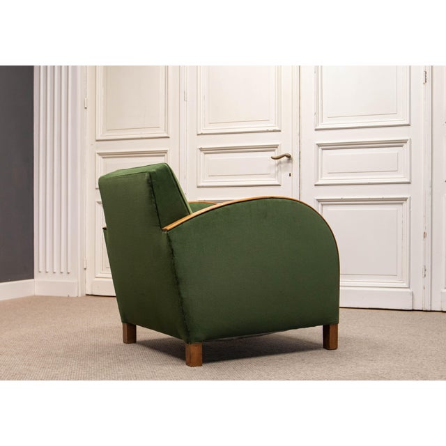 1930s Vintage Lounge Chair in Green Velvet, Sweden, 1930s For Sale - Image 5 of 13