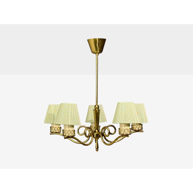 1950s Danish Modern, Chandelier, Patinated Brass, Denmark, 1950s For Sale - Image 5 of 13