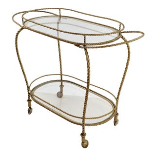 Vintage Hollywood Regency Brass Bar Cart For Sale