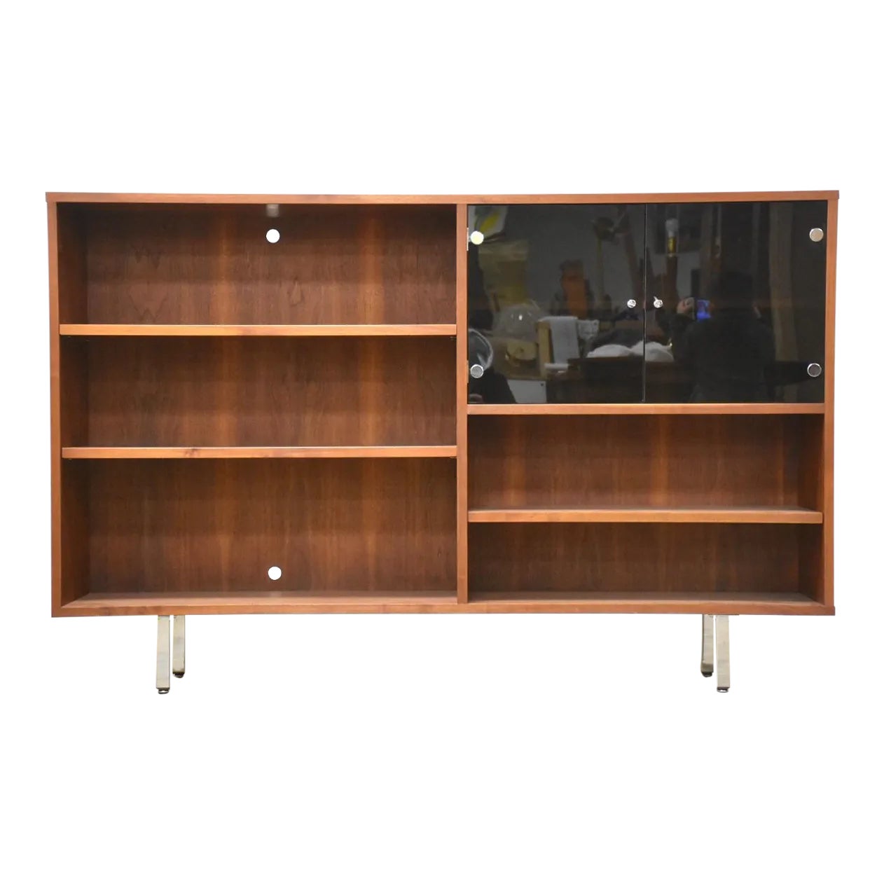 Walnut & Chrome MCM Bookcase Chairish