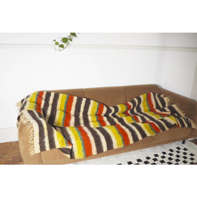Vintage Folk Art Portuguese Wool Blanket Cobertor De Papa Striped Textile Rustic Bed Throw, 1950s For Sale - Image 4 of 11