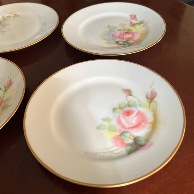 Victorian Vintage Hand Painted Plates Feature Roses Signed by Artist, Set of Four For Sale - Image 3 of 12