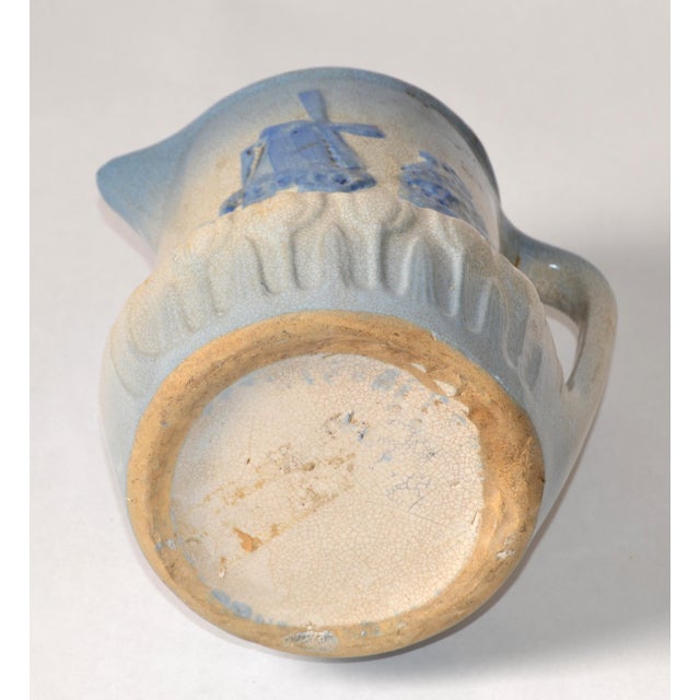Early 20th Century Early 20th Century Dutch Windmill Tulip Motiv Blue Beige Stoneware Pitcher For Sale - Image 5 of 14