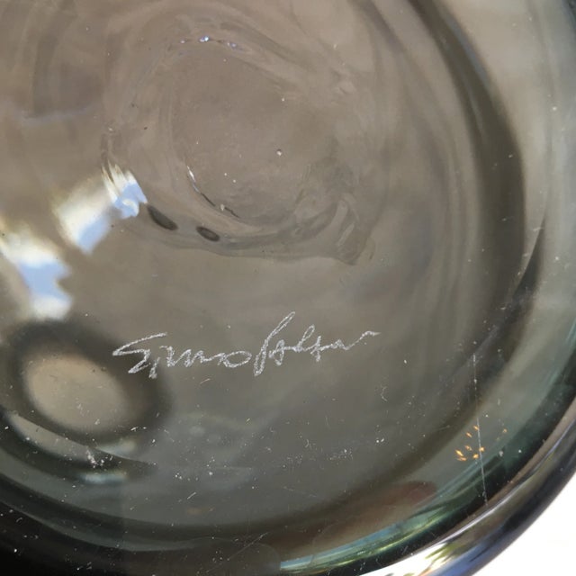 Dark Hand Blown Smoke Glass Vase/ Vessel Artist Signed For Sale In Miami - Image 6 of 8