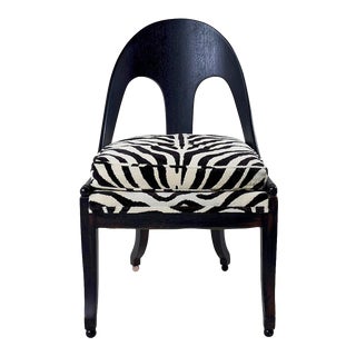 Mid-Century Ebonized Vintage Spoon Chair Upholstered in Schumacher Fabric For Sale