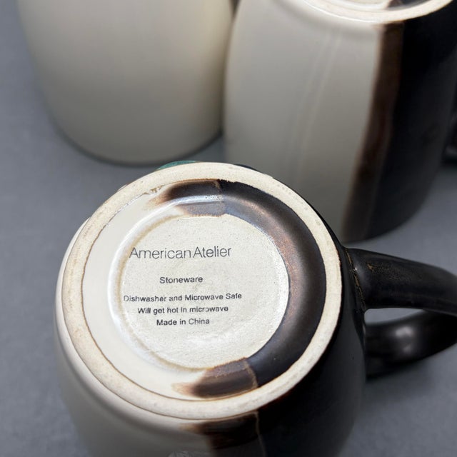 Brown Vintage Set of 4 American Atelier Iridescent Brown Striped Stoneware Mugs For Sale - Image 8 of 8