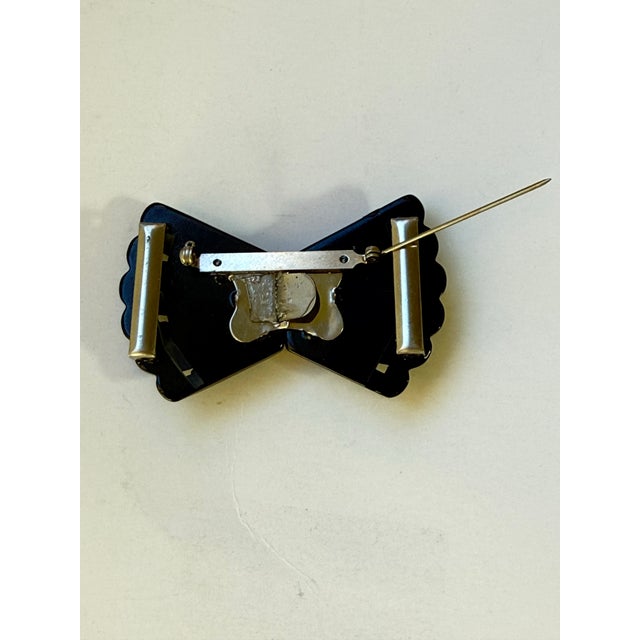 Rare Vintage 1930s Carved Black Bakelite Convertible Belt Buckle & Brooch - Martini Glass Cabochon For Sale In Seattle - Image 6 of 8