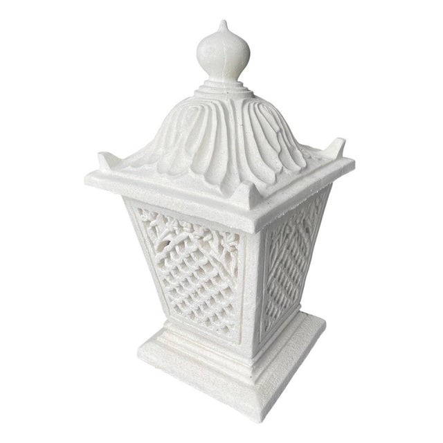 Traditional Vintage Palm Beach Regency Pier-Top Cast Stone Garden Lantern For Sale - Image 3 of 12