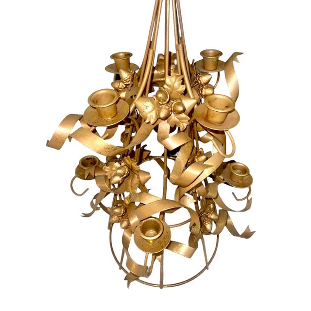 Vintage Gilt Tole Bow, Ribbon & Acorn Christmas Tree Candelabra