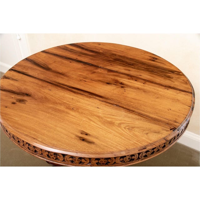 Wood Antique Carved Center Hall Drum Table For Sale - Image 7 of 11