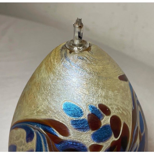 1990s Hand Blown Maytum Studio Art Glass Iridescent Aurene Egg Shaped Oil Lamp Vase For Sale In New York - Image 6 of 14