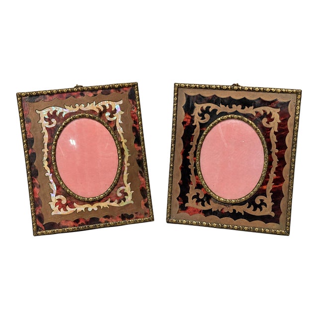 Pair of Napoleon III Style Boulle Inlaid Miniature Picture Frames, C. 1890 For Sale