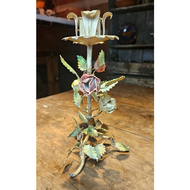 Vintage Italian Toleware Two Arm Candelabra For Sale In Charlotte - Image 6 of 12