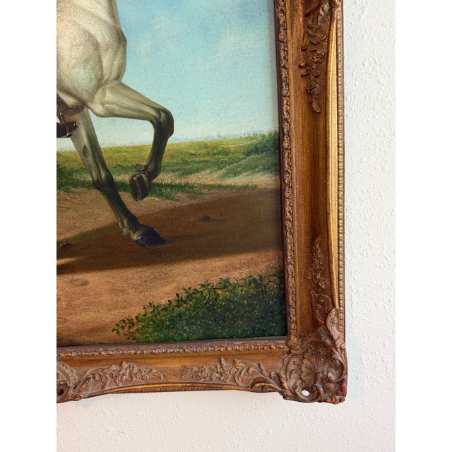 Large Antique Signed European Equestrian Portrait Oil Painting Late 19th Century For Sale - Image 11 of 17