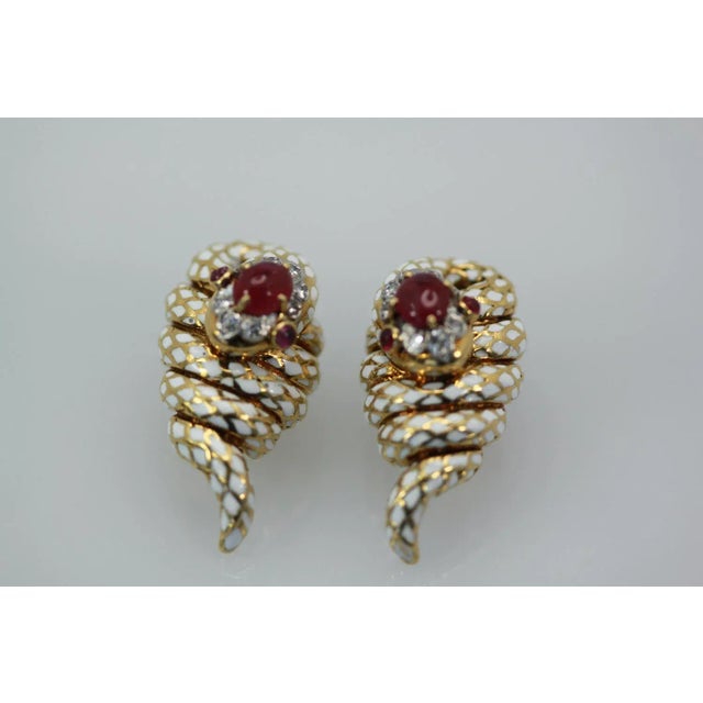 David Webb Enamel Ruby Diamond Snake Serpenti Earrings - 2 Pieces For Sale In Los Angeles - Image 6 of 9