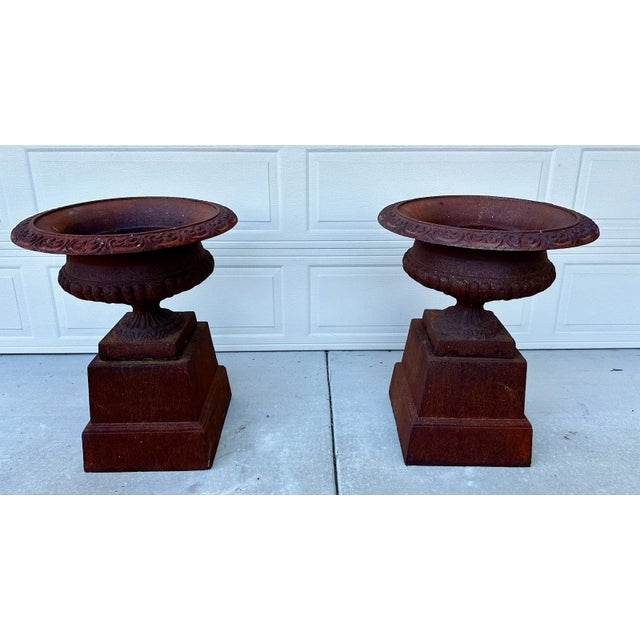 19th Century 19th Century Large Cast Iron Urns With Pedestals - a Pair For Sale - Image 5 of 12
