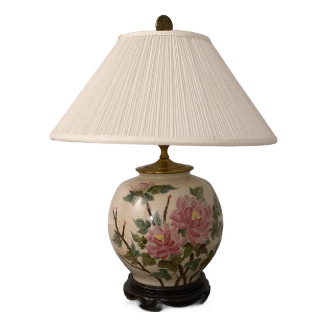 Chinese Crackle Finish Porcelain Floral Decorated Lamp For Sale