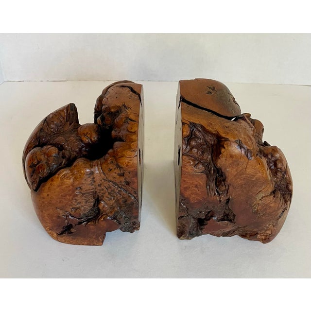 Contemporary Vintage Burlwood Live Edge Bookends For Sale - Image 3 of 11