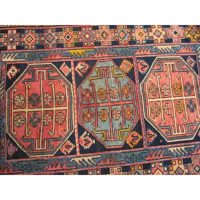 1930s Blue Geometric Tribal Antique Caucasian Shirvan Carpet 4' X 4'6'' Knotted Wool Rug For Sale - Image 4 of 11