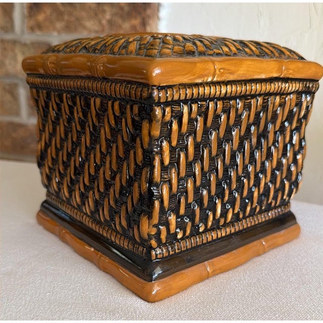 Ceramic Rattan Look Tissue Box Cover For Sale - Image 6 of 10